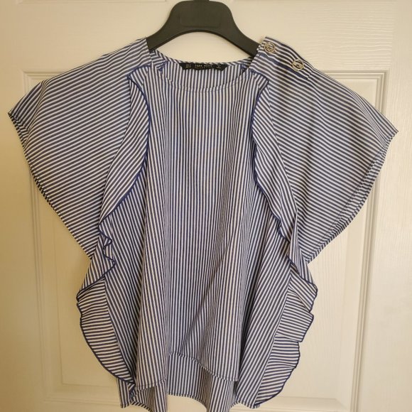 ZARA RUFFLED  SIDES STRIPED  BLOUSE ....EUC - Picture 6 of 6